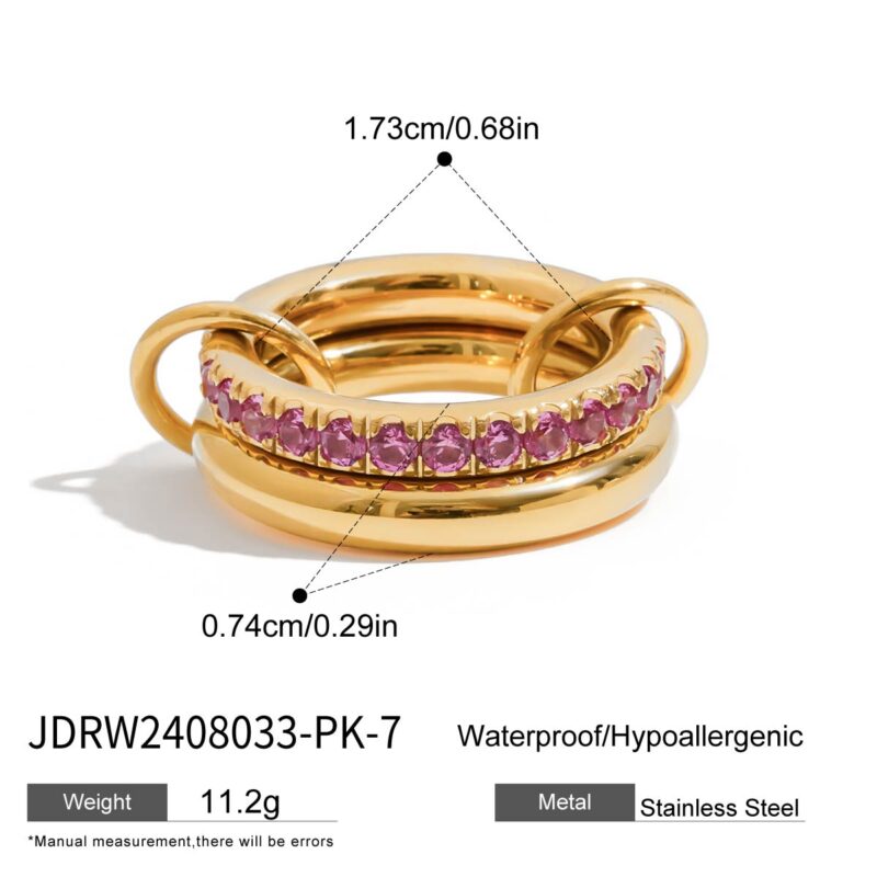 18K Gold Pink Zircon Ring Double Layer Romantic Design - Image 4