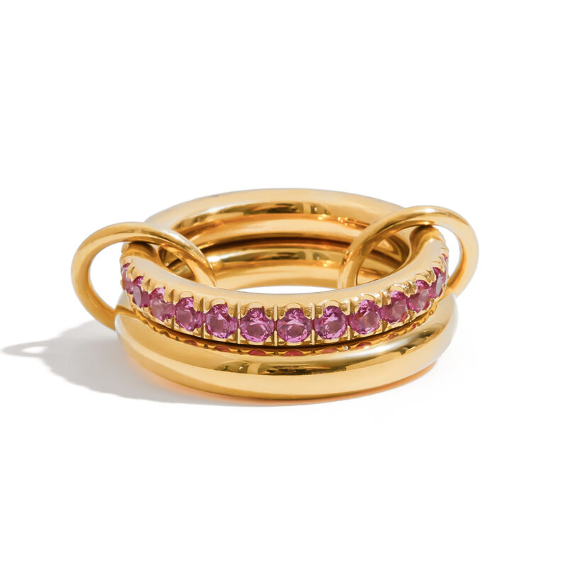 18K Gold Pink Zircon Ring Double Layer Romantic Design