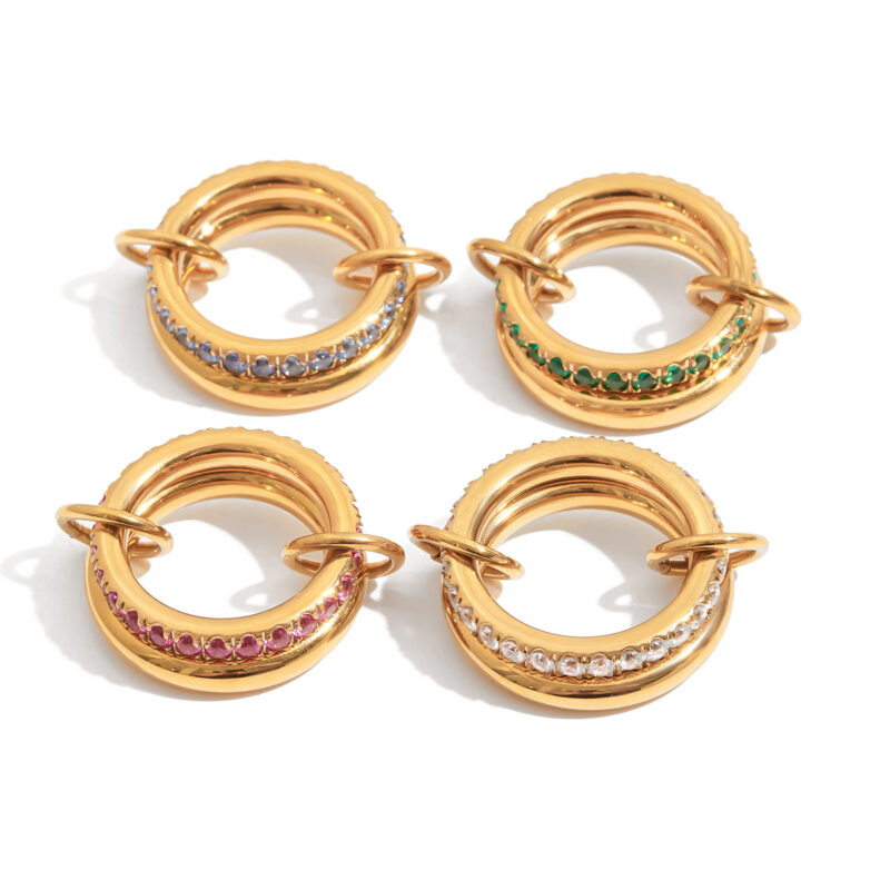 18K Gold Pink Zircon Ring Double Layer Romantic Design - Image 3