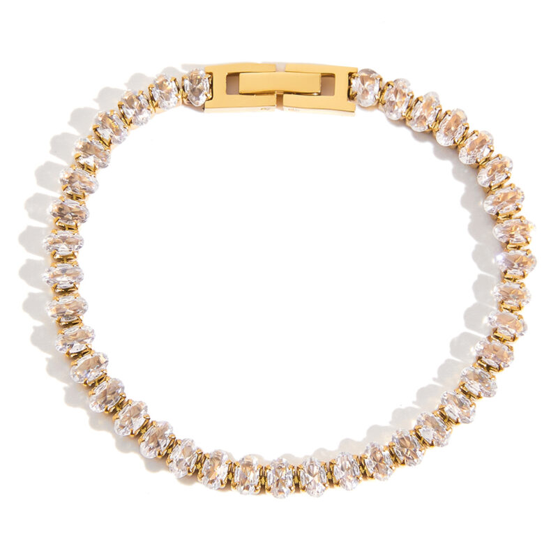 18K Gold Tennis Bracelet Oval Zircon Watch Clasp Design