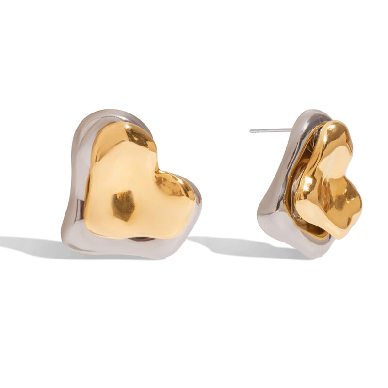 18K Gold Silver Heart Earrings Minimalist Double Sided Design