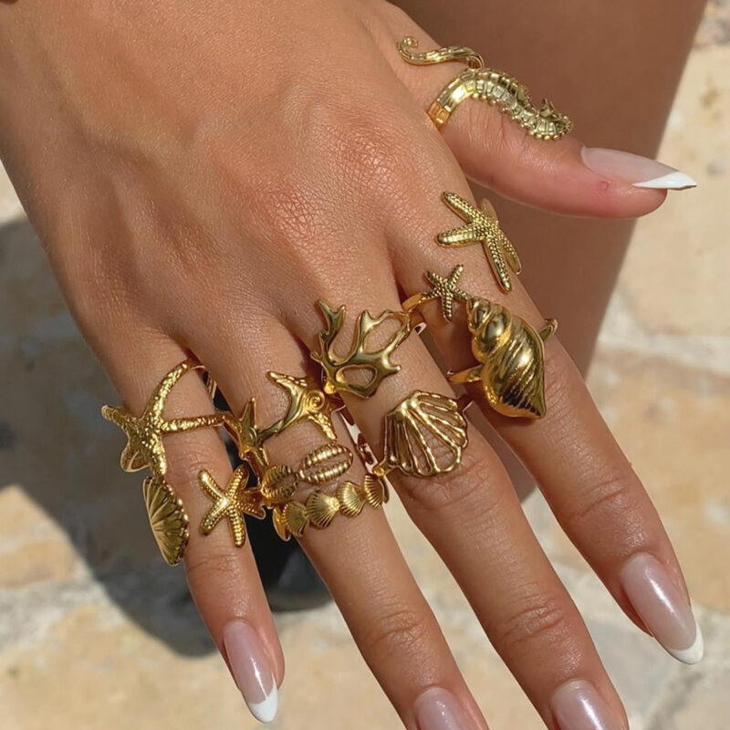 Gold Stainless Steel Adjustable Starfish Ring - Image 3