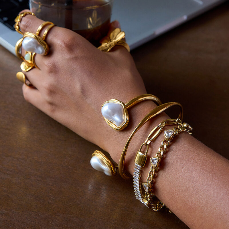 Irregular Resin Pearl Open Cuff Bracelet - Image 2