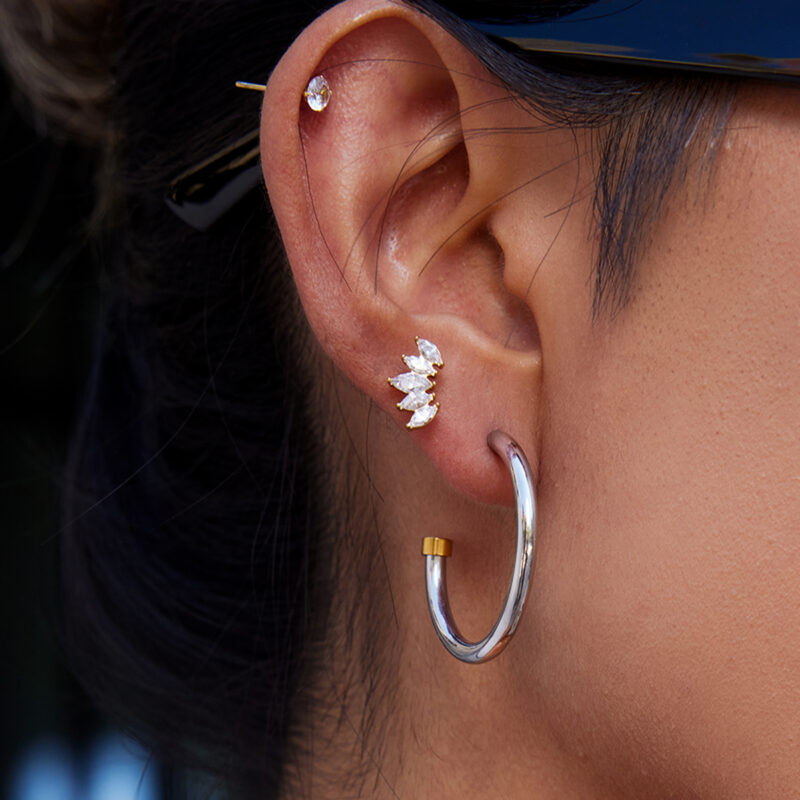 Minimalist Gold Silver C Shape Earrings - Image 4