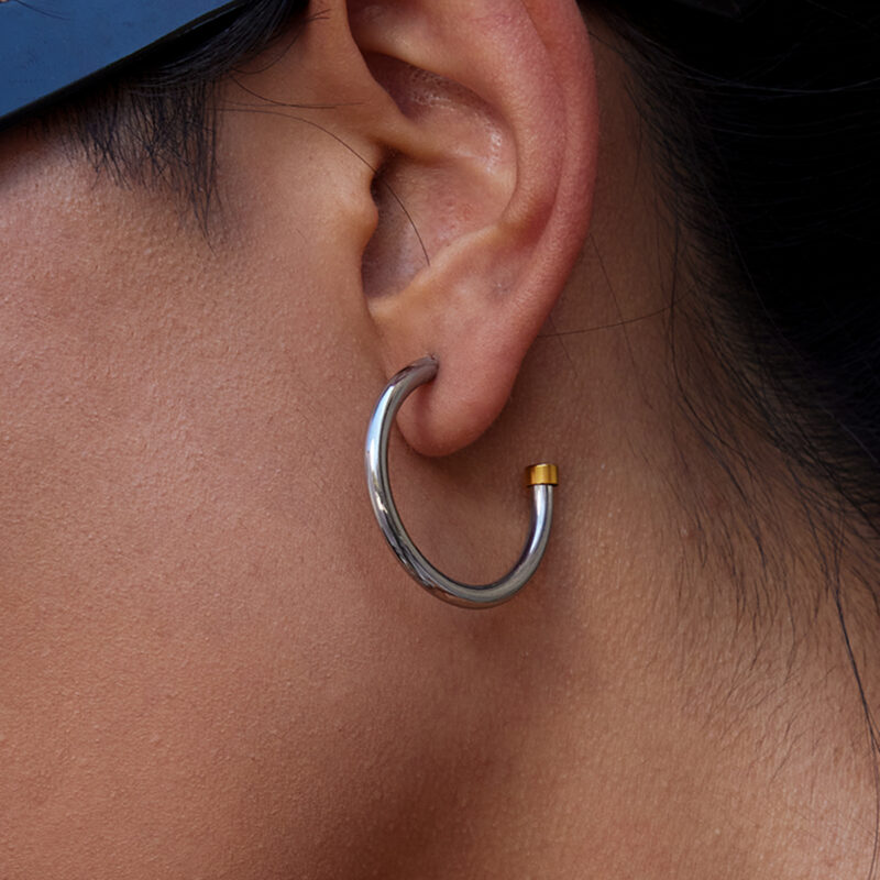 Minimalist Gold Silver C Shape Earrings - Image 3