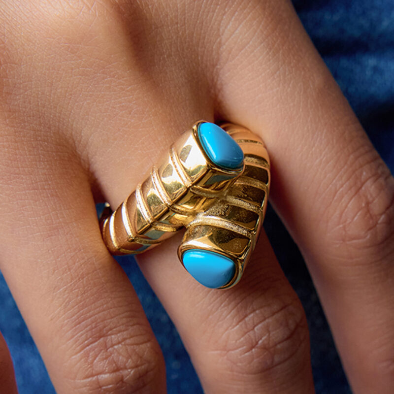 Blue Turquoise Cross Pattern Ring - Image 4