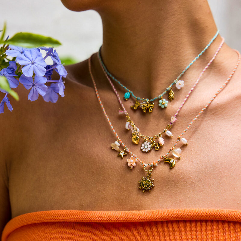 Pink Fruit and Flowers Pearl Pendant Necklace - Image 3