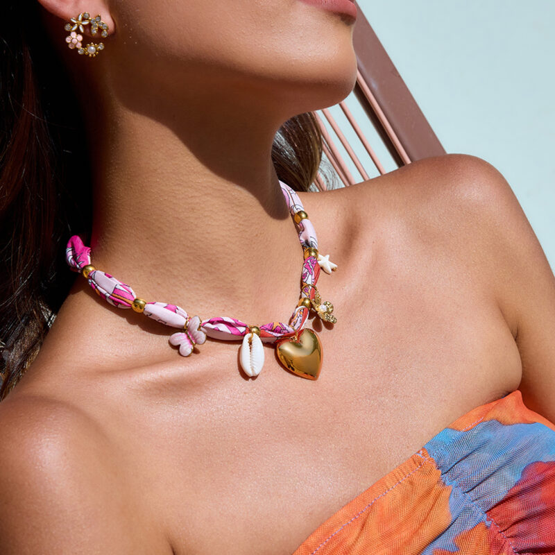 Pink Butterfly Pearl Shell Scarf Necklace - Image 3