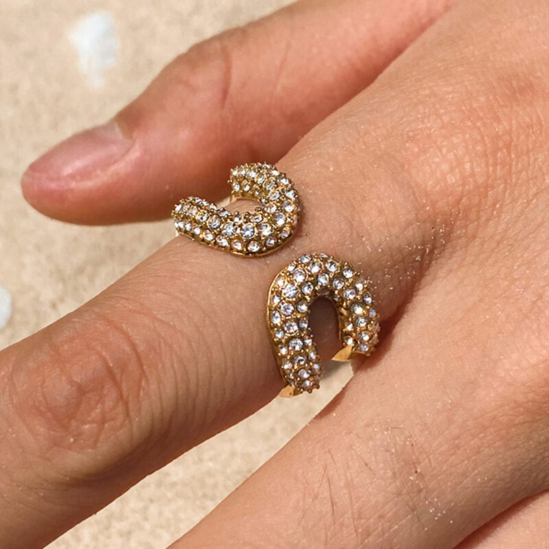 White Diamond Paperclip Open Ring - Image 2