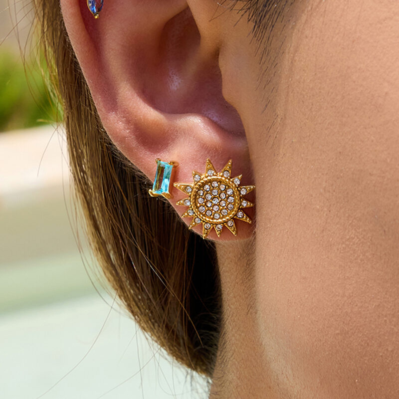 Sun Moon Crystal Earrings Gold Stainless Steel - Image 4