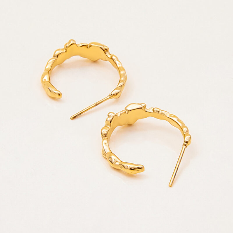 Hammered C Shape Earrings With White Diamonds - Image 3