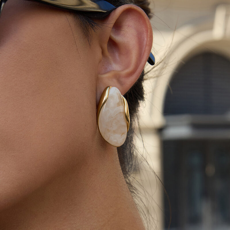 Vintage Coffee Resin Stainless Steel Stud Earrings - Image 2