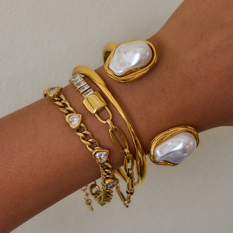 Irregular Resin Pearl Open Cuff Bracelet - Image 4
