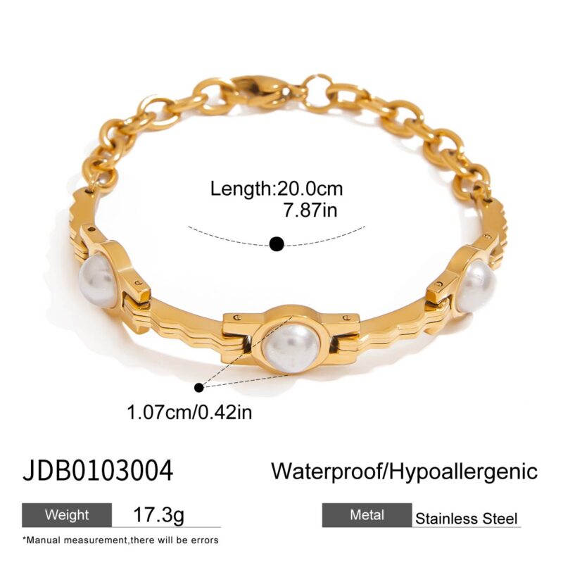 French Vintage Pearl Chain Bracelet Gold Tone - Image 4