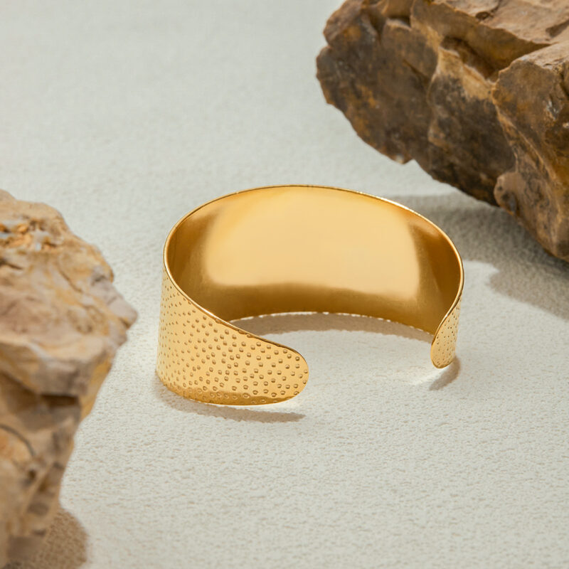 Wide Hammered Open Cuff Bracelet - Image 5