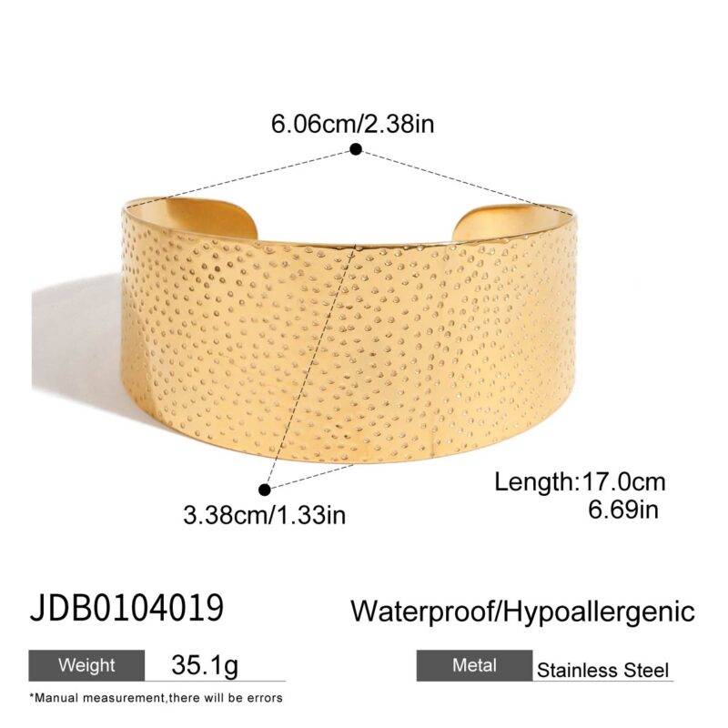 Wide Hammered Open Cuff Bracelet - Image 6
