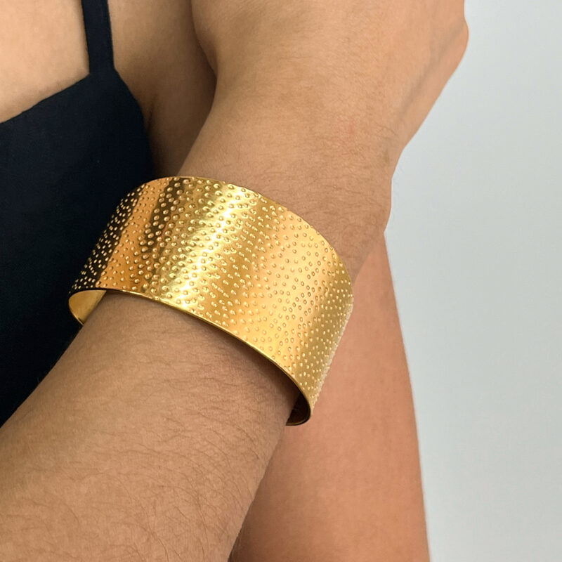 Wide Hammered Open Cuff Bracelet - Image 4