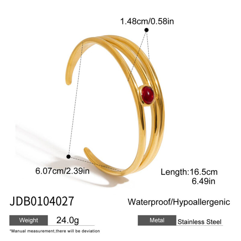 Triple-Layer Cuff with Red Natural Stone, 18K Gold - Image 5