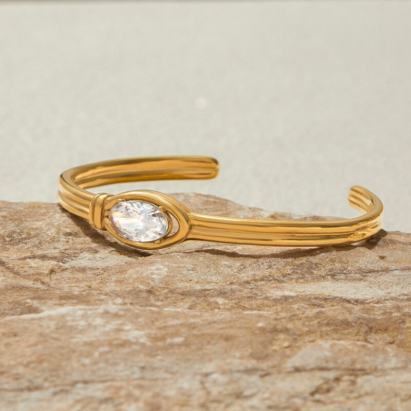 Double Layer Open Cuff with White Zircon - Image 5