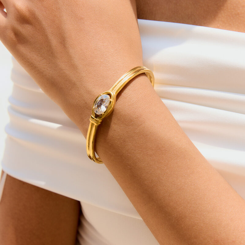 Double Layer Open Cuff with White Zircon - Image 2