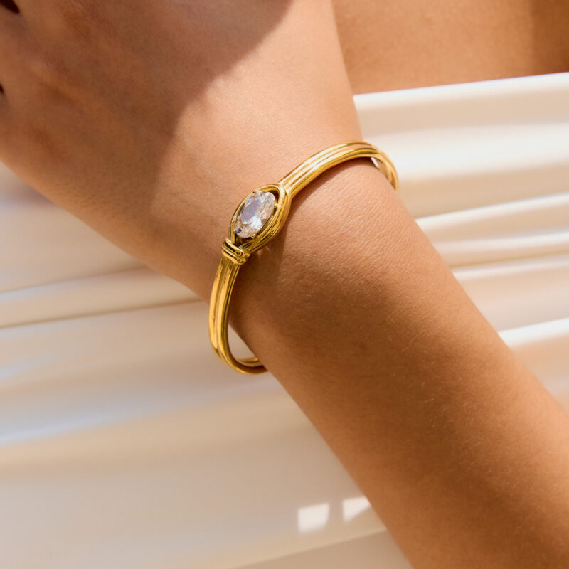 Double Layer Open Cuff with White Zircon - Image 4