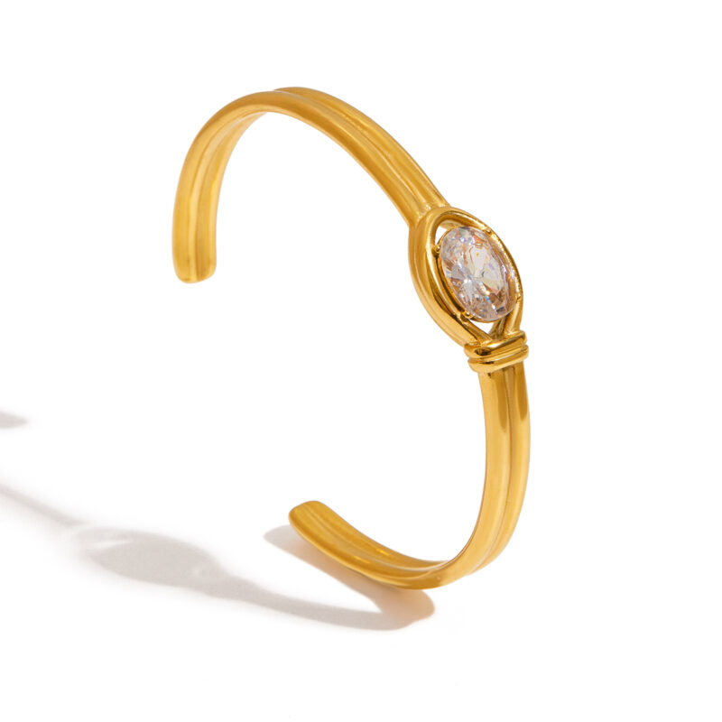 Double Layer Open Cuff with White Zircon