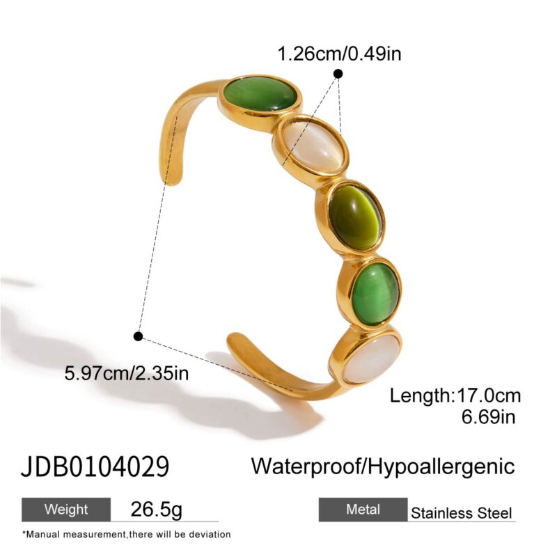 Green & White Cat??s Eye Open Cuff in 18K Gold - Image 5