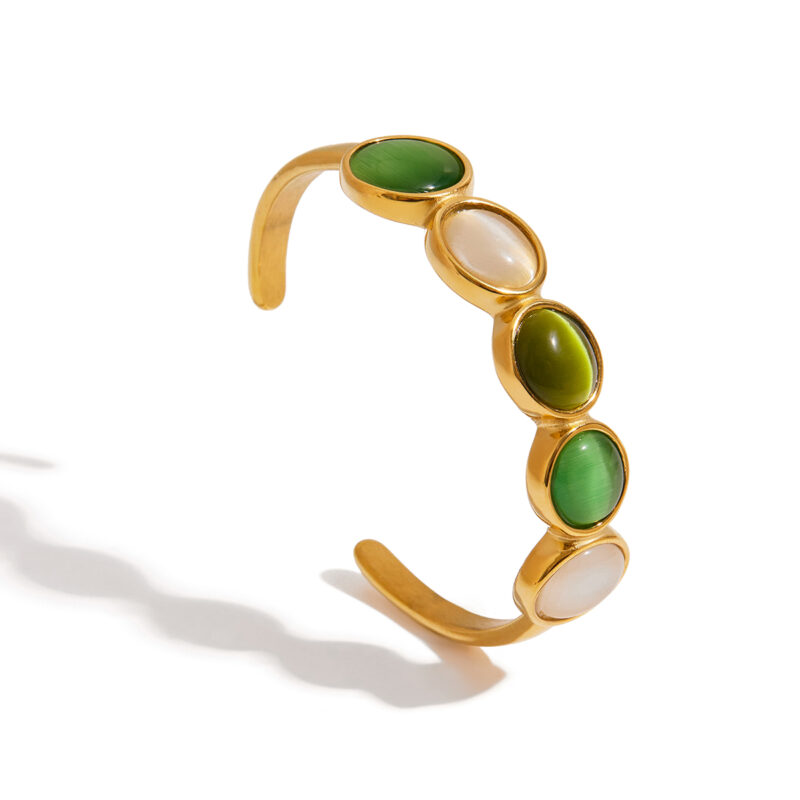 Green & White Cat??s Eye Open Cuff in 18K Gold