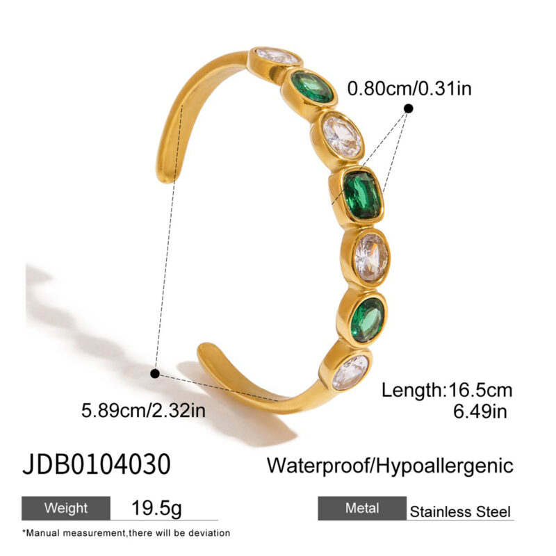 Open Bangle with Green & White CZ, 18K Gold - Image 5