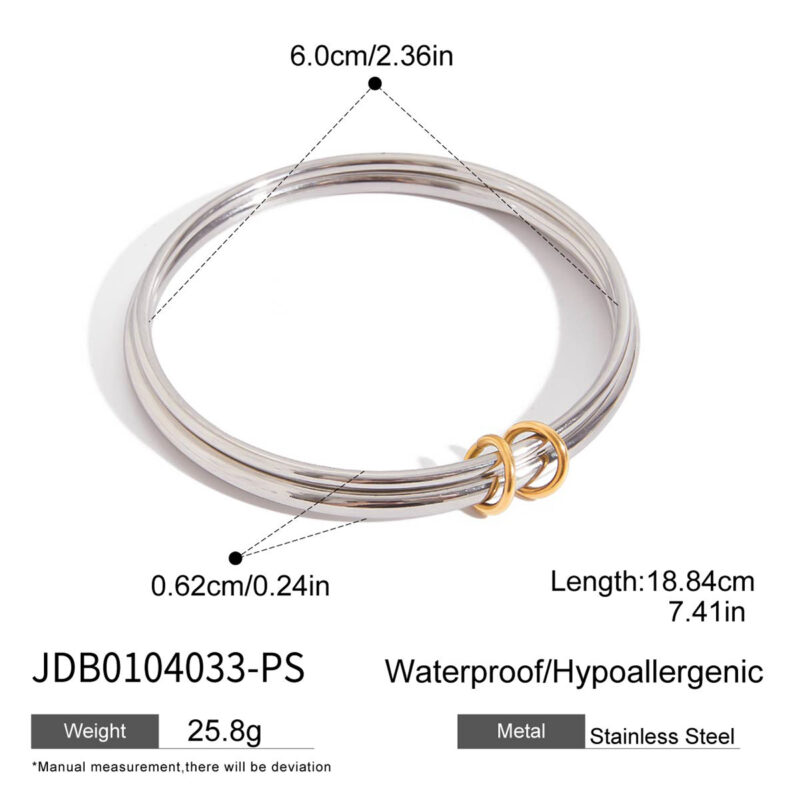 Gold & Silver Bangle Set with Dual Hoops, 18K Gold - Image 4