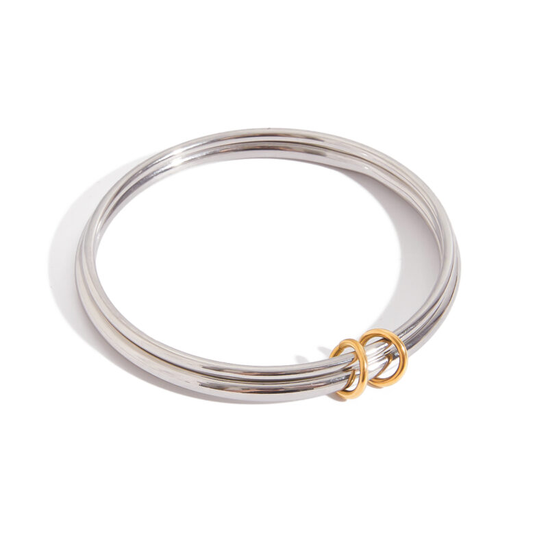 Gold & Silver Bangle Set with Dual Hoops, 18K Gold