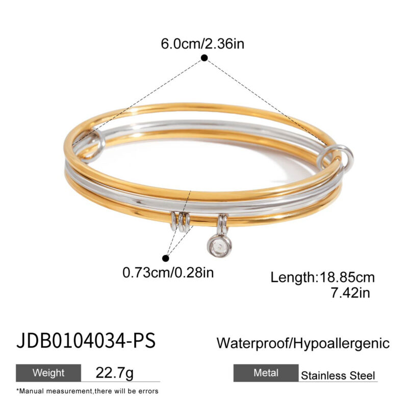Gold & Silver CZ Bangle Set, 3PCS, 18K Gold Finish - Image 5