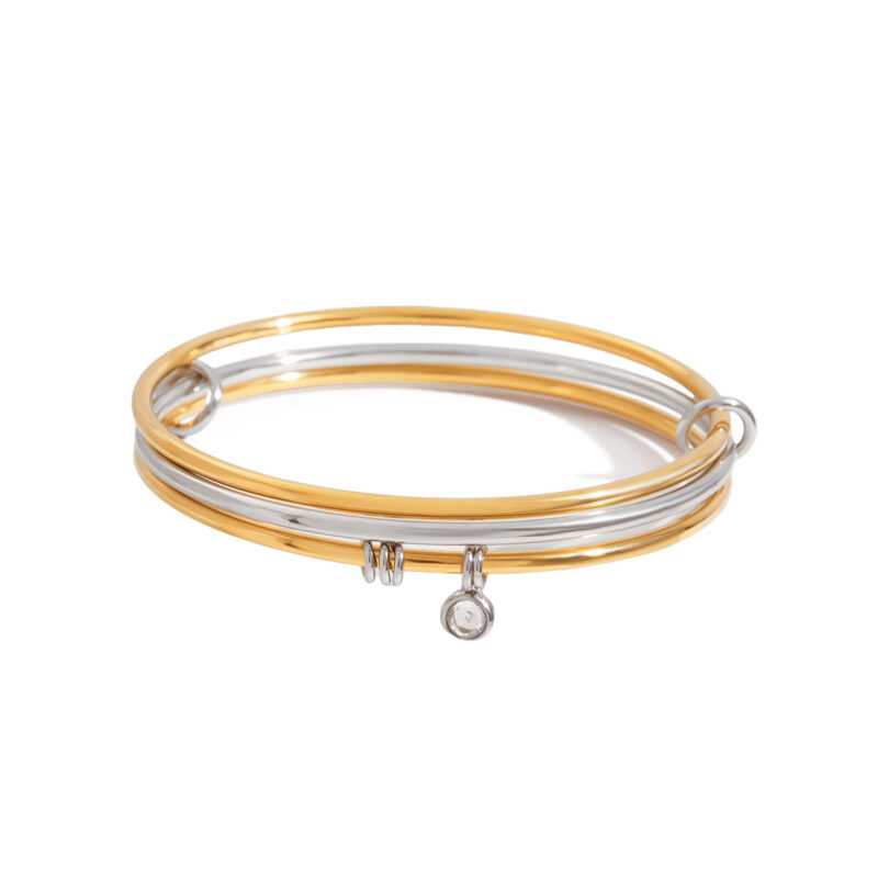 Gold & Silver CZ Bangle Set, 3PCS, 18K Gold Finish