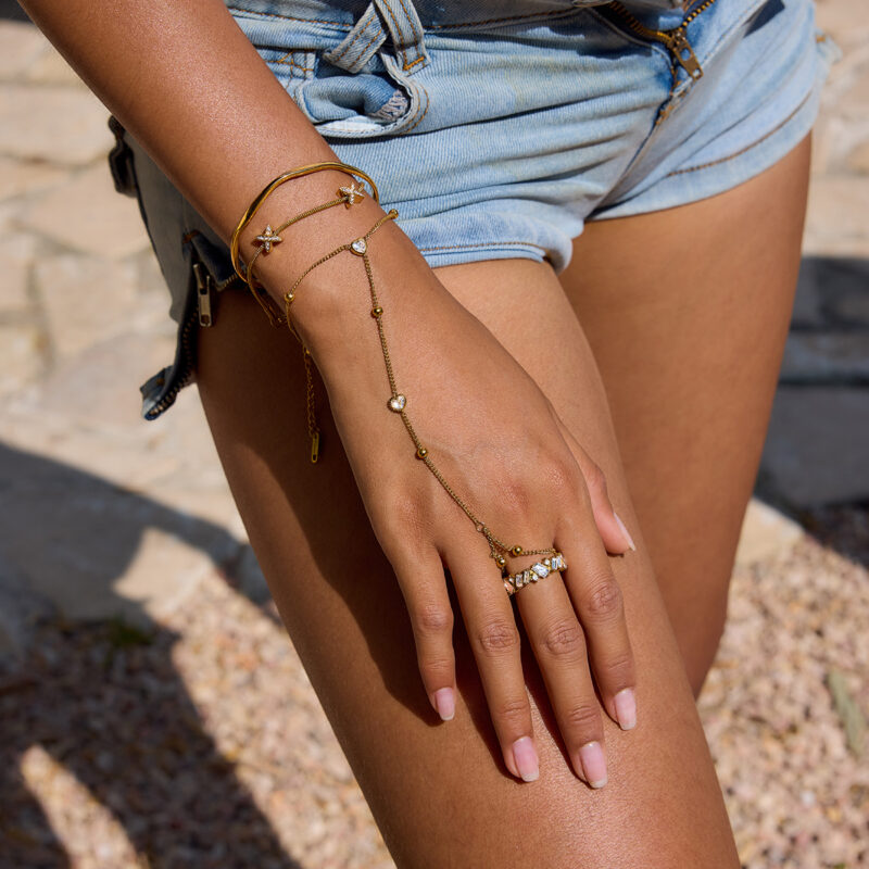 18K Gold X Bracelet with White Crystals - Image 3