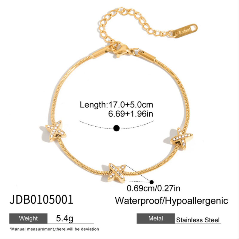 18K Gold X Bracelet with White Crystals - Image 4