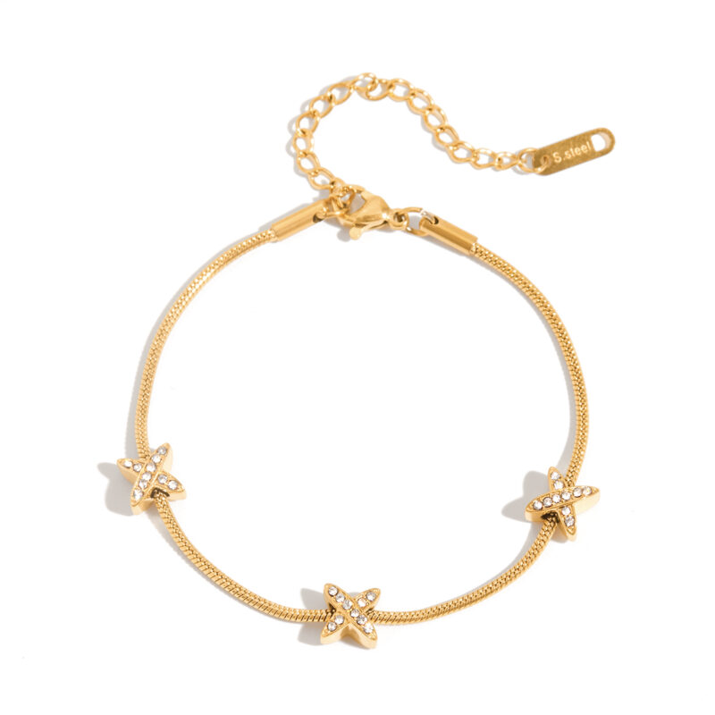 18K Gold X Bracelet with White Crystals