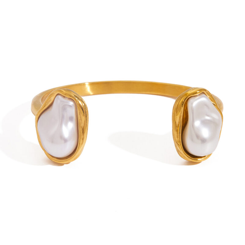 Irregular Resin Pearl Open Cuff Bracelet