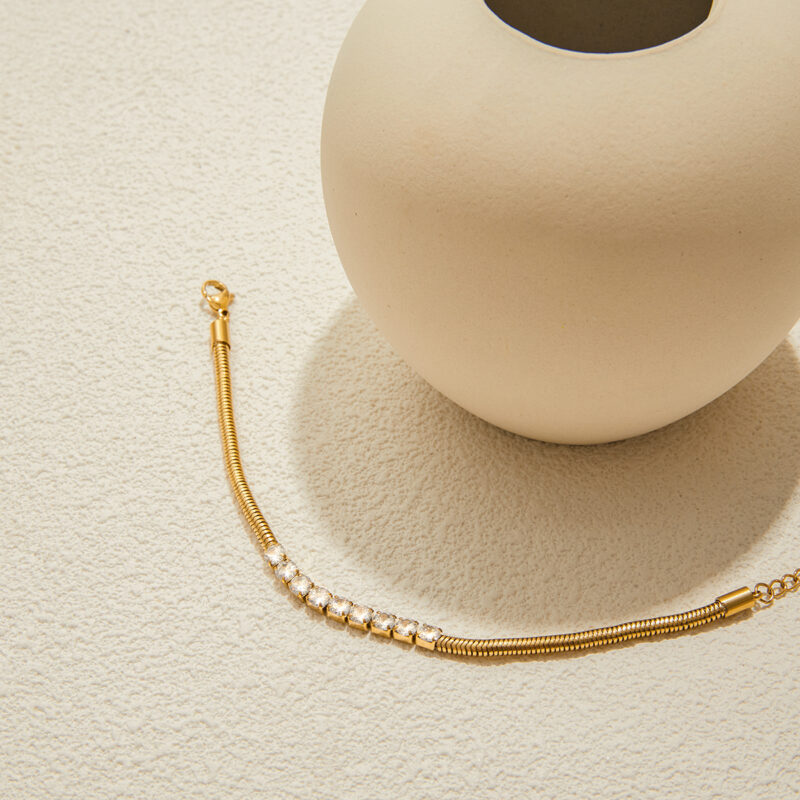 Gold Stainless Steel White Zircon Round Bracelet - Image 4