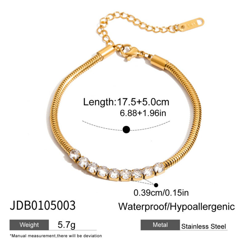 Gold Stainless Steel White Zircon Round Bracelet - Image 5