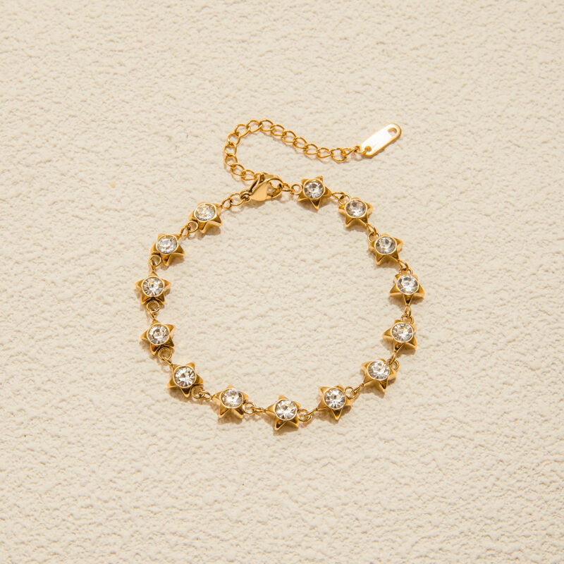 Gold Stainless Steel White Diamond Star Bracelet - Image 4