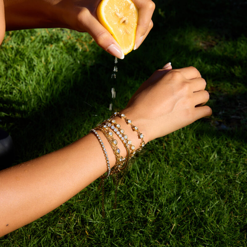 Gold Stainless Steel White Diamond Star Bracelet - Image 3