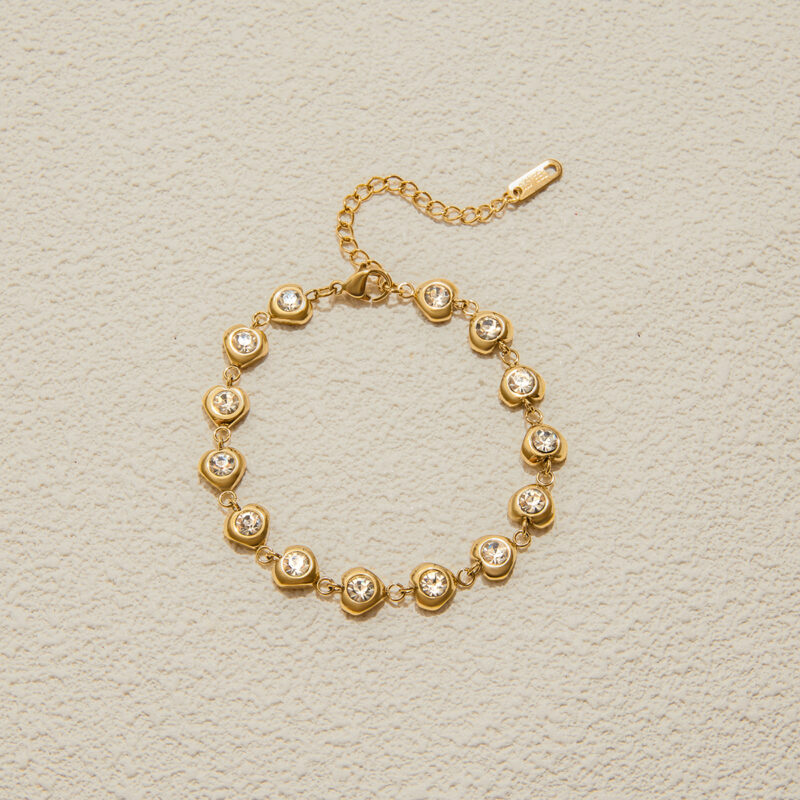 Gold Stainless Steel White Diamond Round Bracelet - Image 4