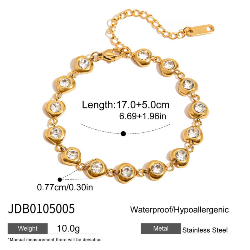 Gold Stainless Steel White Diamond Round Bracelet - Image 5