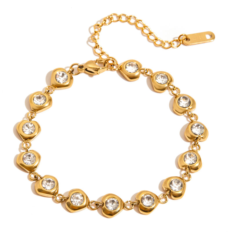 Gold Stainless Steel White Diamond Round Bracelet