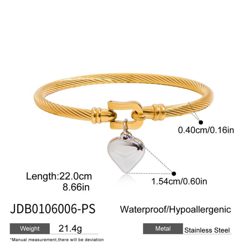 Two Tone Heart Pendant Hook Bracelet - Image 6