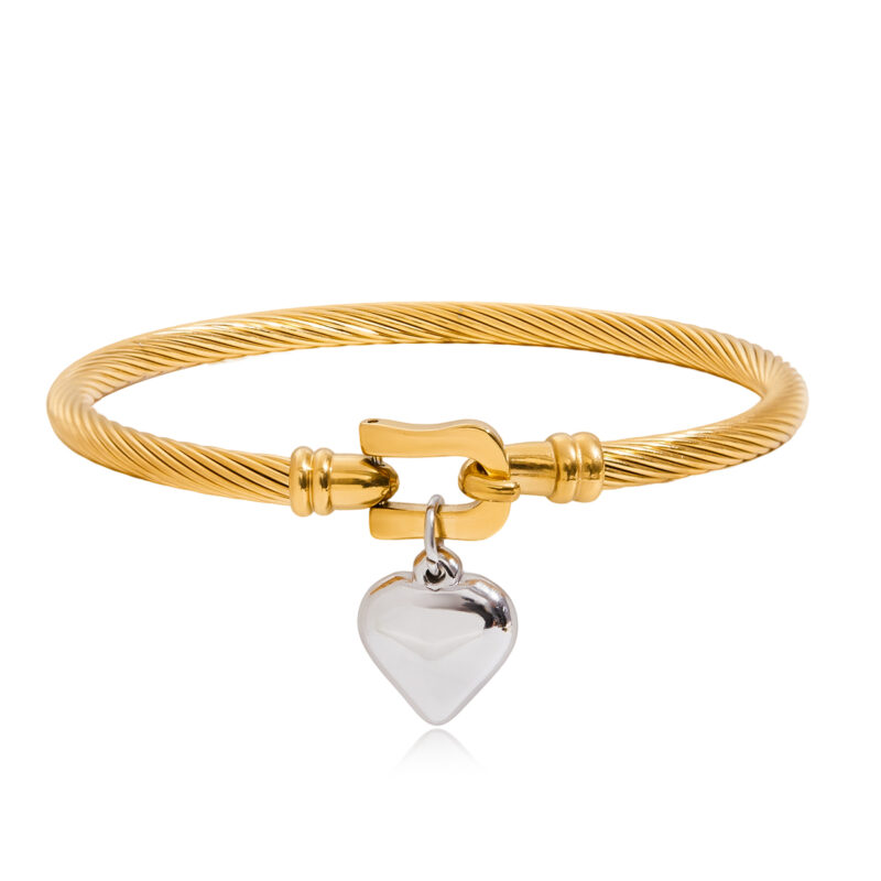 Two Tone Heart Pendant Hook Bracelet