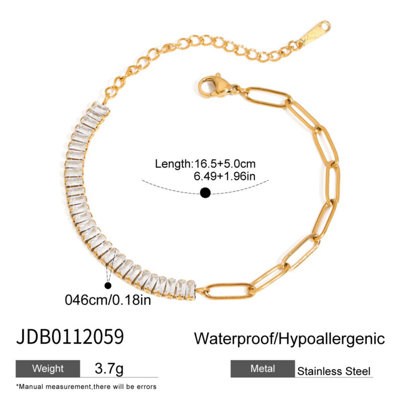 18K Gold SS Square CZ Paperclip Tennis Bracelet - Image 5