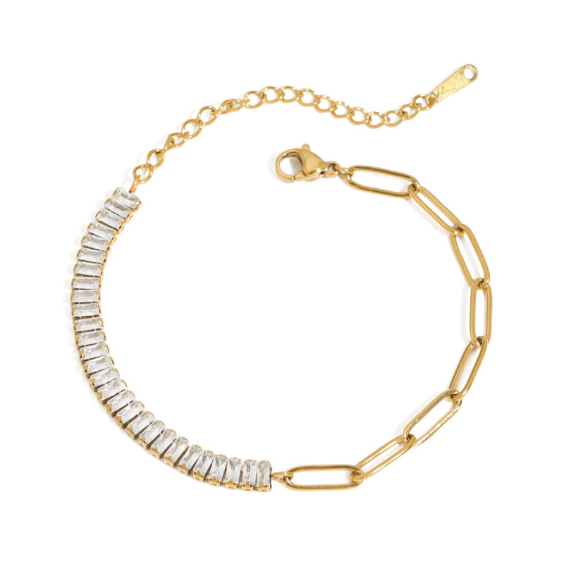 18K Gold SS Square CZ Paperclip Tennis Bracelet