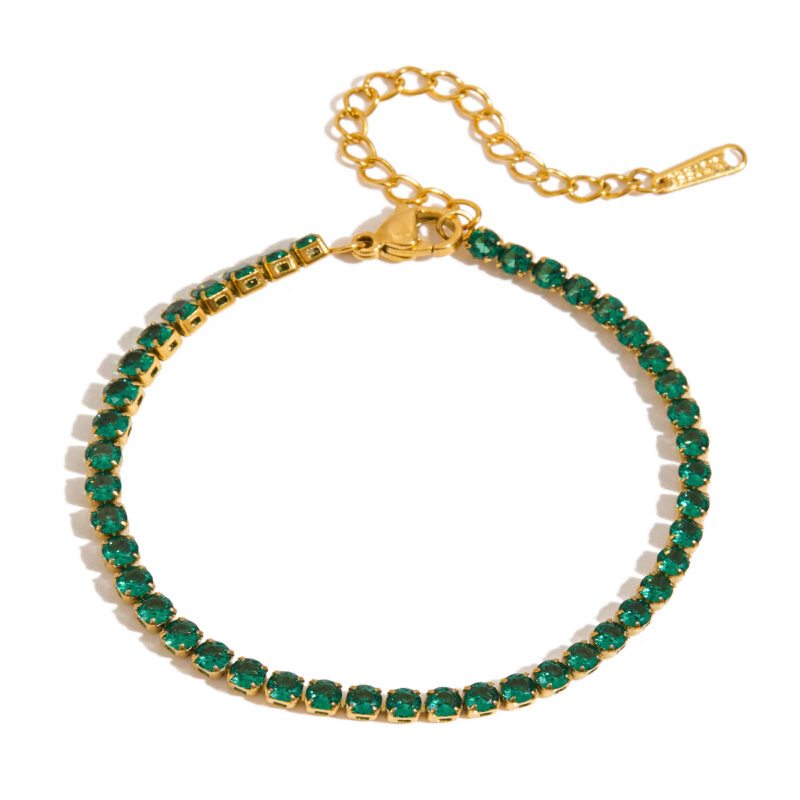 3MM Green CZ Tennis Chain Bracelet, 18K Gold