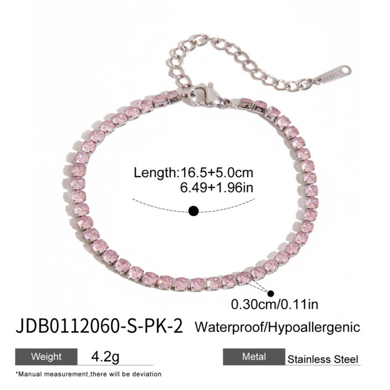 Steel Tone Tennis Chain Bracelet Pink Zirconia Sparkle - Image 3